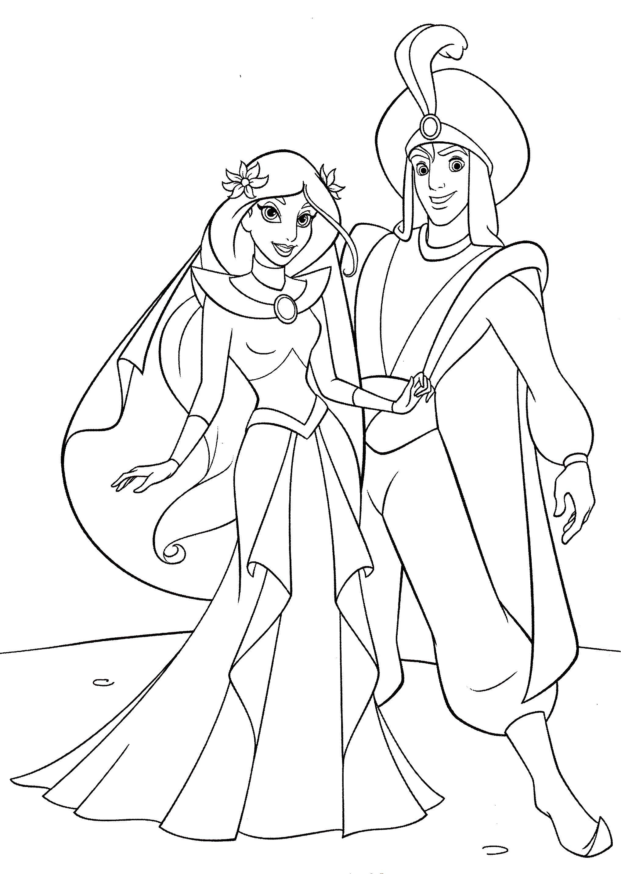 Coloring The wedding of Aladdin and Jasmine. Category Disney cartoons. Tags:  Aladdin , Jasmine.