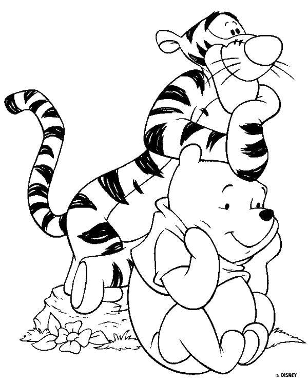 Coloring Tigger sitting Winnie. Category Disney coloring pages. Tags:  Tigger, Pooh.