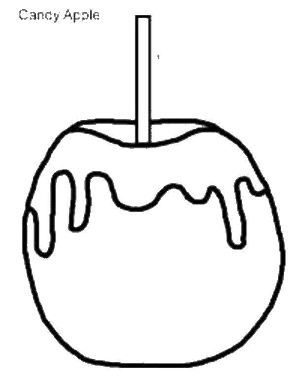 Название: Раскраска Яблочная конфета на палочке. Категория: Хэллоуин. Теги: яблочная конфета, на палочке, Хэллоуин.