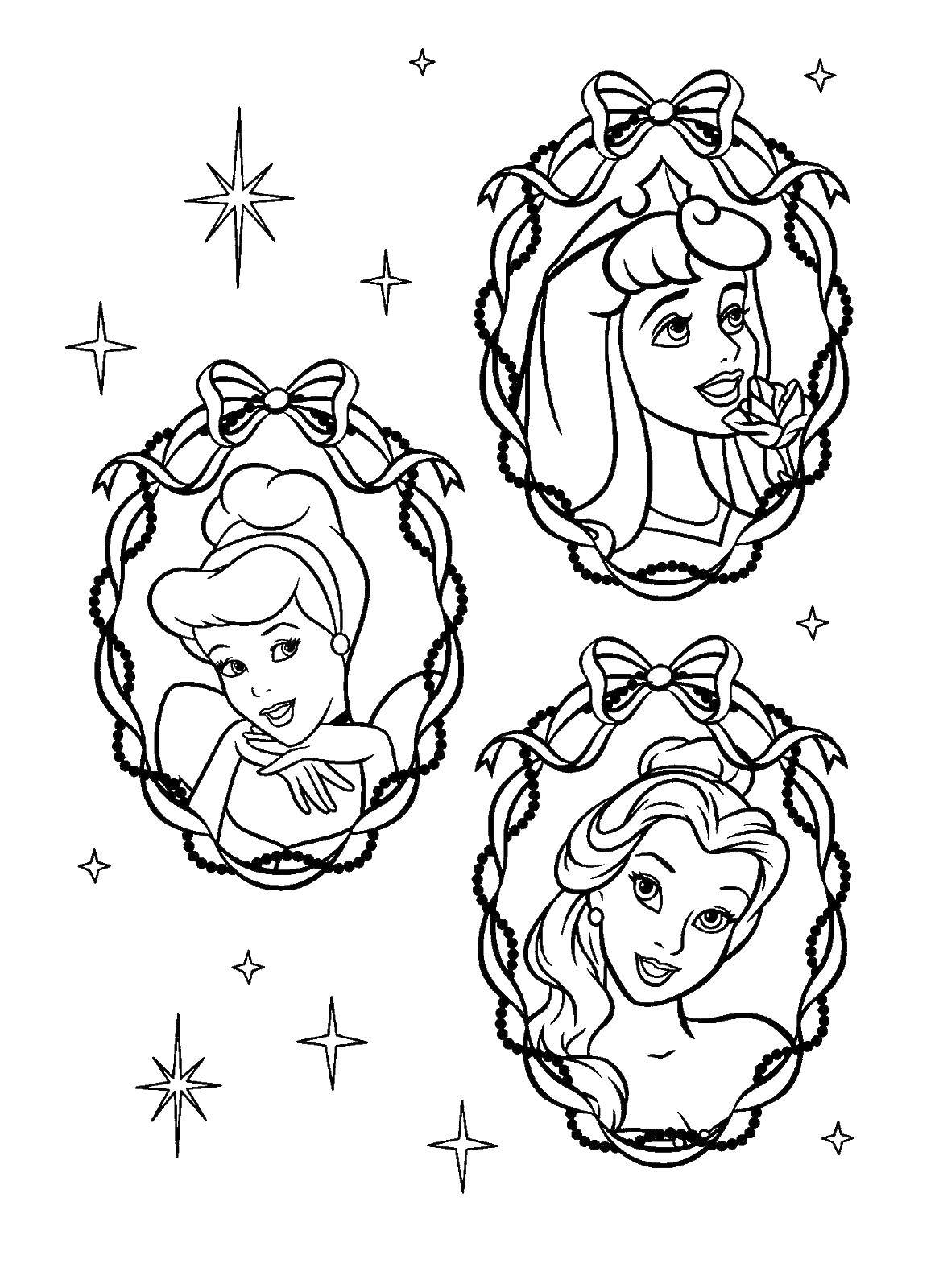 Coloring Cinderella, rose and Belle. Category coloring. Tags:  princesses, cartoons, fairy tales.