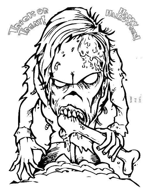 Coloring Zombie with a bone. Category Zombies. Tags:  zombies, bones.