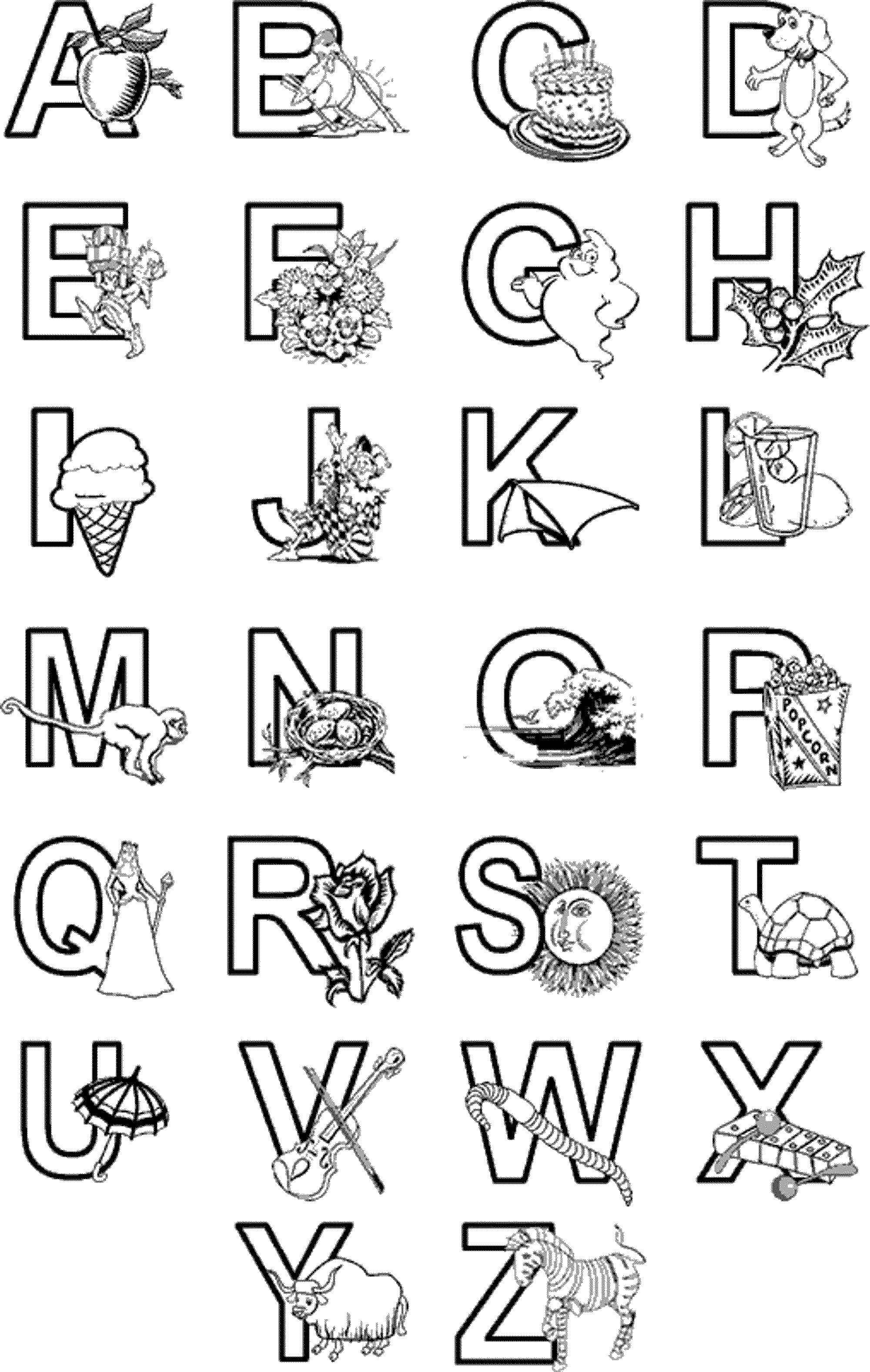 Coloring Alphabet with pictures. Category English alphabet. Tags:  the English alphabet , letters, .