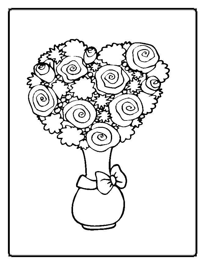 Coloring A bouquet of roses in vase with bow. Category Flowers. Tags:  Flowers, bouquet, vase.