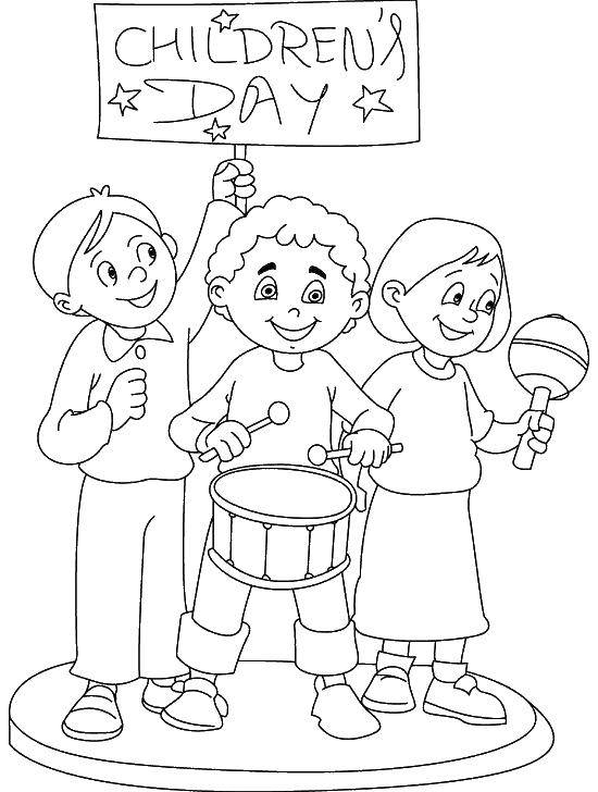 Название: Раскраска День детей. Категория: Раскраски для малышей. Теги: детский день, дети.