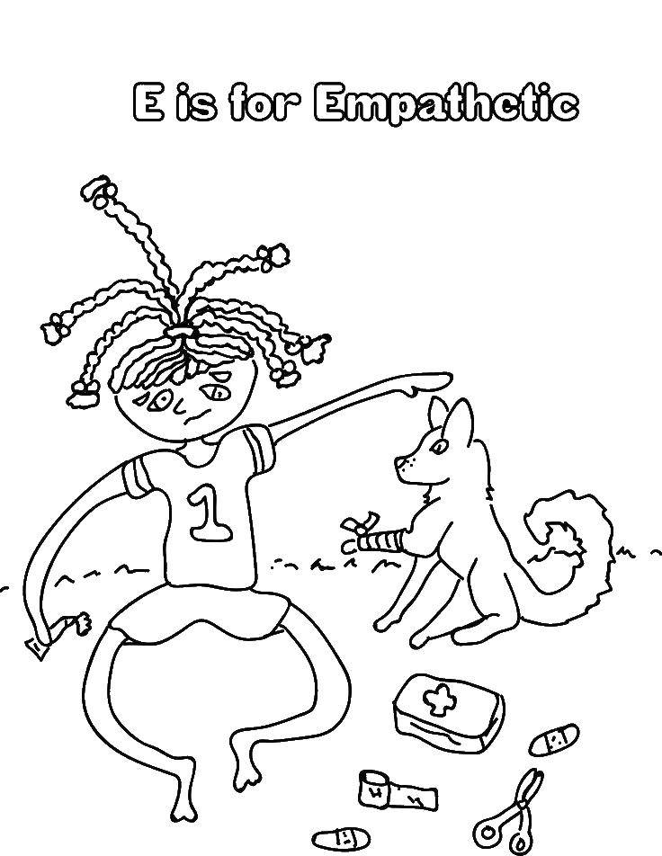 Coloring The girl treats the dog. Category English alphabet. Tags:  girl dog.