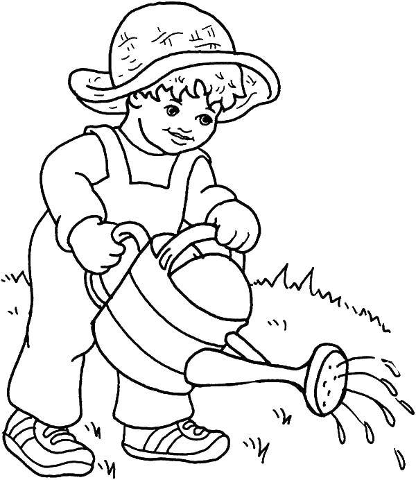 Coloring Girl with a watering can. Category plants. Tags:  watering can, girl.