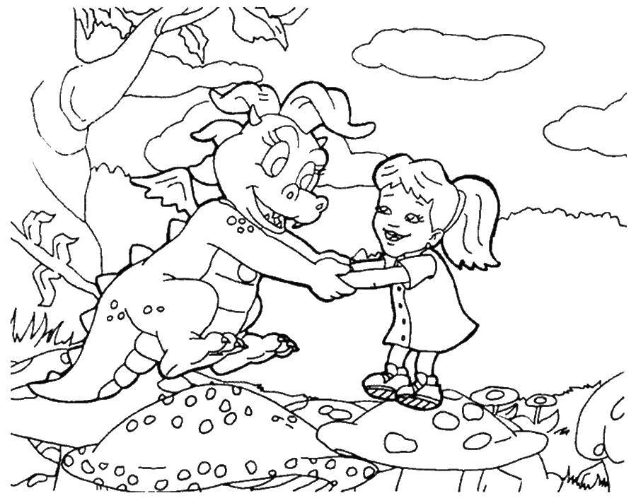 Coloring Dragon and girl. Category Fairy tales. Tags:  tales, dragons, dragons, girl.