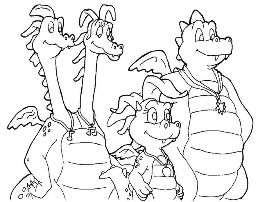 Coloring Dragons. Category Fairy tales. Tags:  fairy tales, cartoons, dragons.