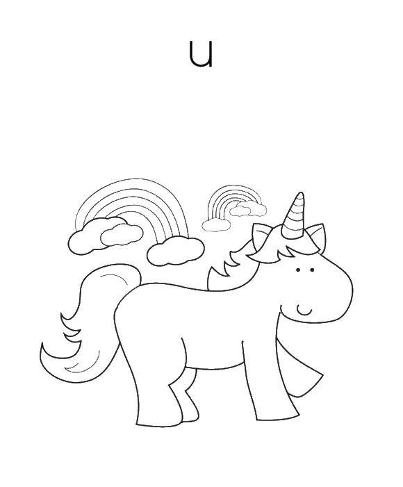 Coloring Unicorn unicorn. Category English alphabet. Tags:  the English alphabet , letters, .