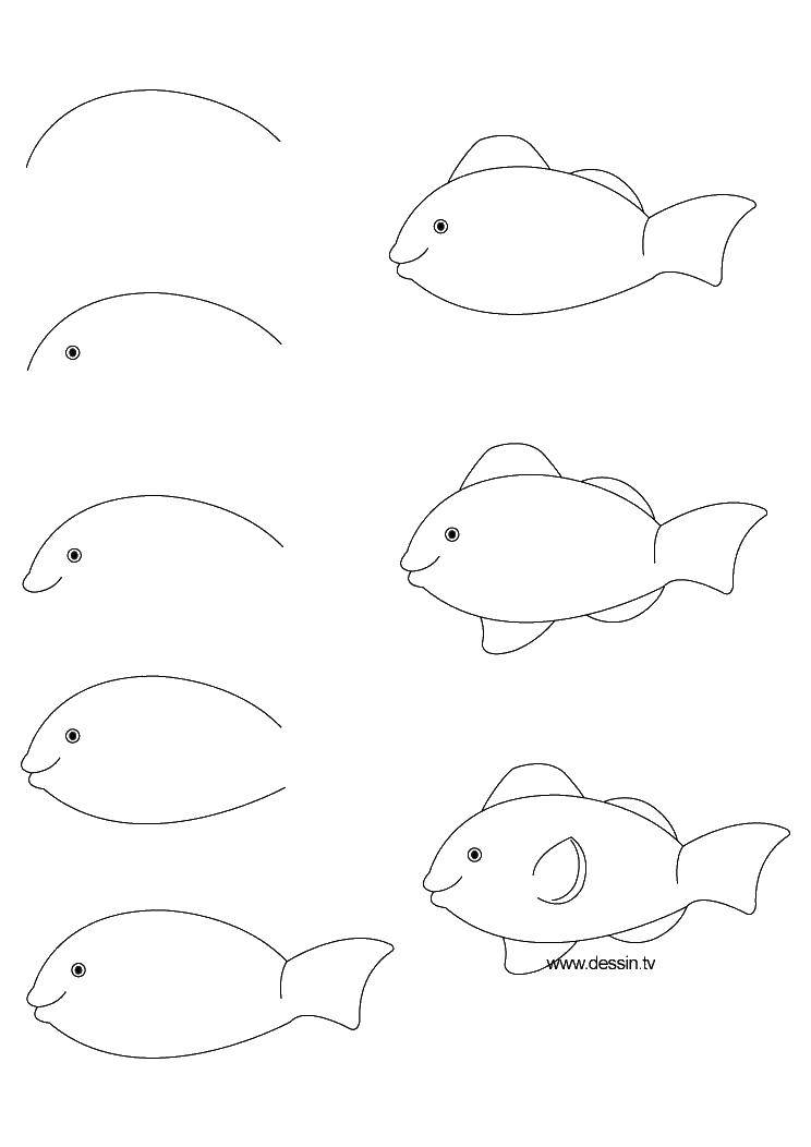 Название: Раскраска Как рисовать рыбку. Категория: рыбы. Теги: рыбы.