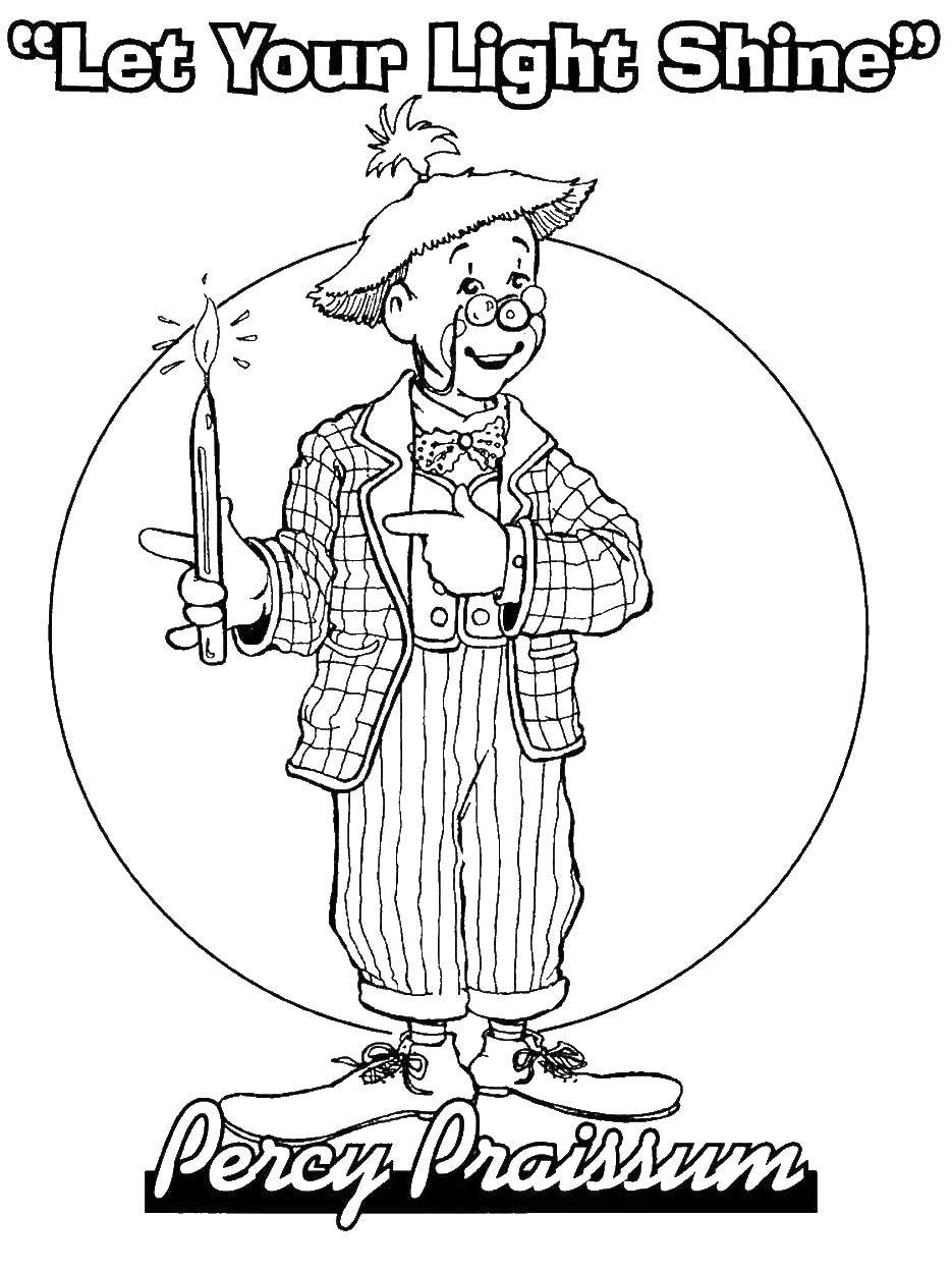 Coloring Clown with candle. Category Clowns. Tags:  clown, candle.