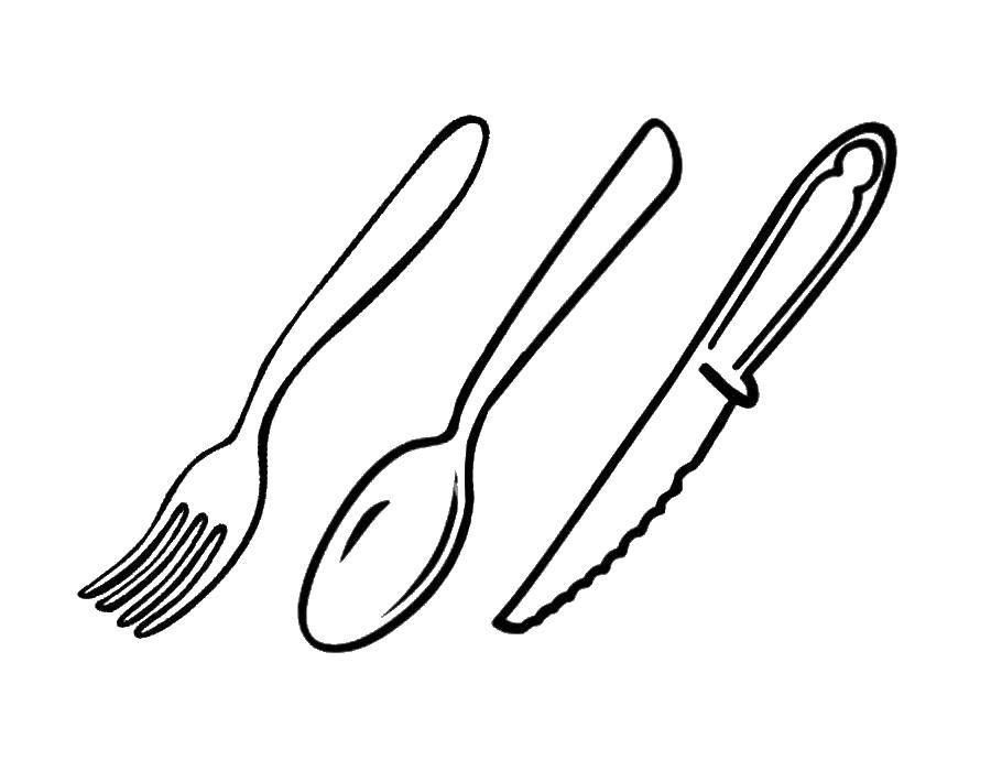 Название: Раскраска Кухонные приборы. Категория: кухня. Теги: нож, лошка, вилка.