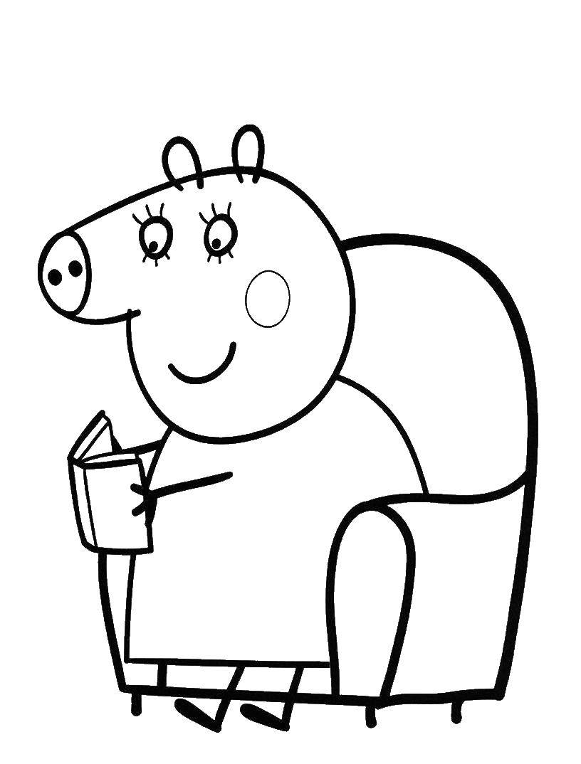 Coloring Mother in peppa reading a book. Category Peppa Pig. Tags:  super Mario.