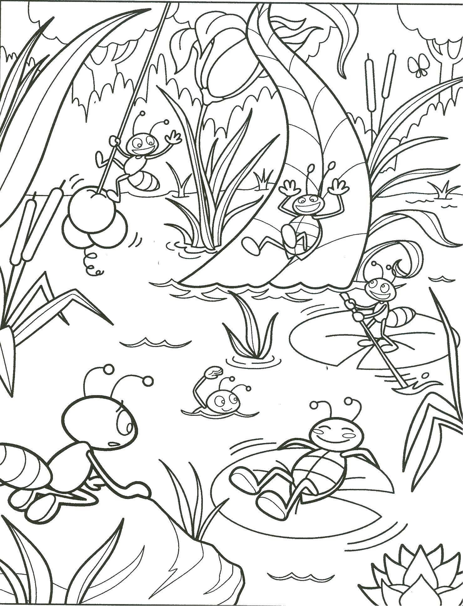 Coloring The ants are resting in the pond. Category Insects. Tags:  Ant, pond.
