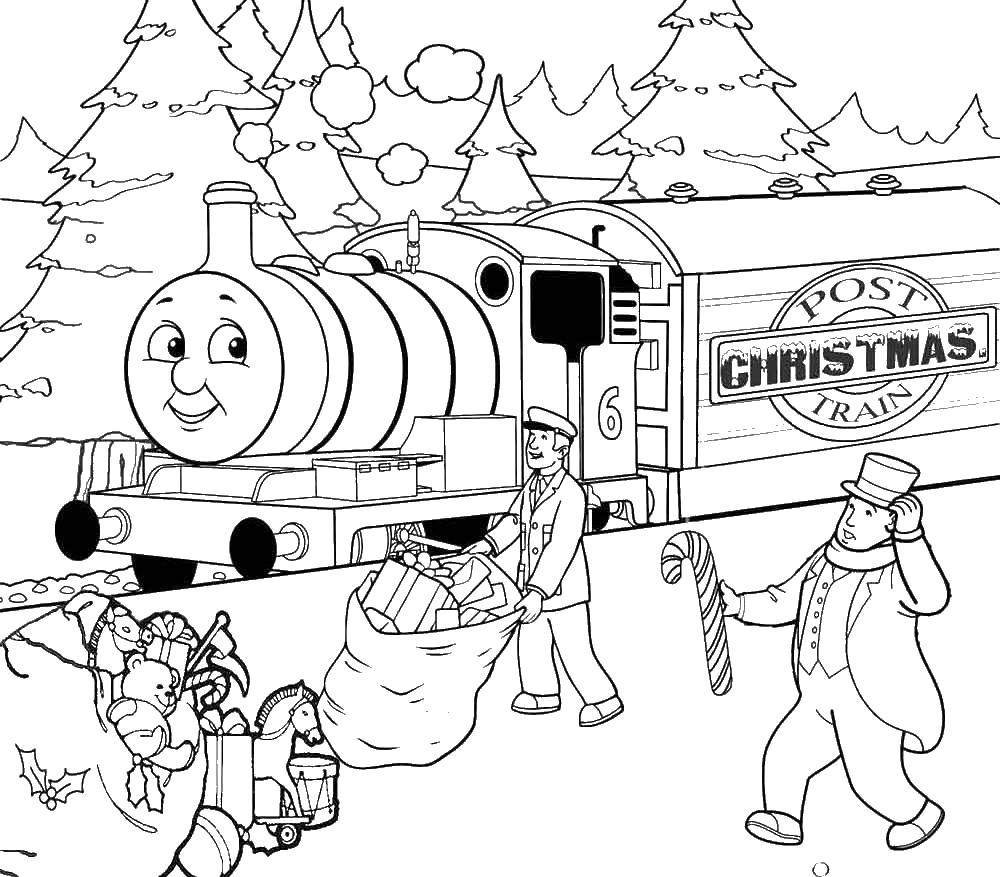 Название: Раскраска Поезд и люди. Категория: поезд. Теги: поезд, мультфильмы, томас и его друзья.