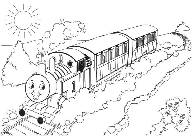 Название: Раскраска Поезд мчится. Категория: поезд. Теги: поезд, мультфильмы, томас и его друзья.