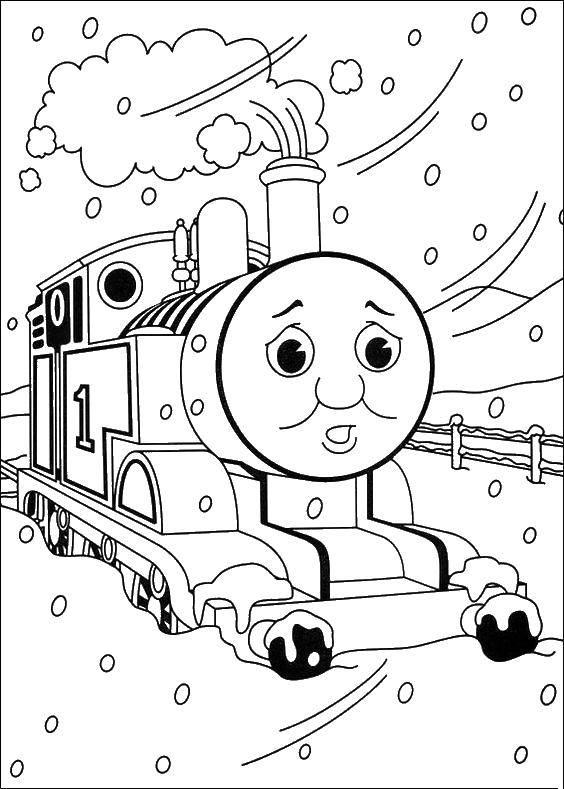 Название: Раскраска Поезд зимой. Категория: поезд. Теги: поезд, мультфильмы, томас и его друзья.
