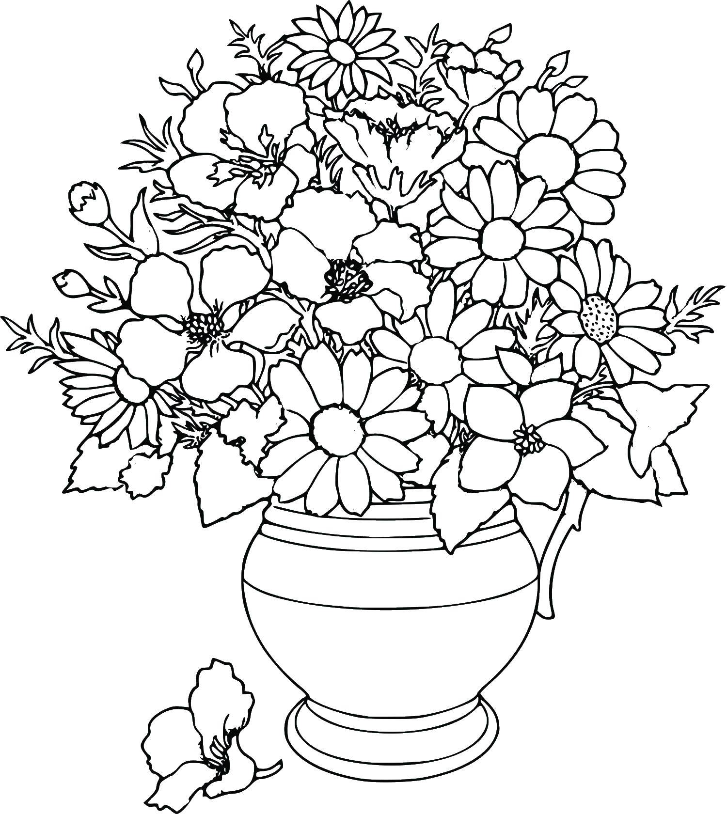 Coloring A beautiful bouquet in a vase. Category Flowers. Tags:  Flowers, bouquet, vase.