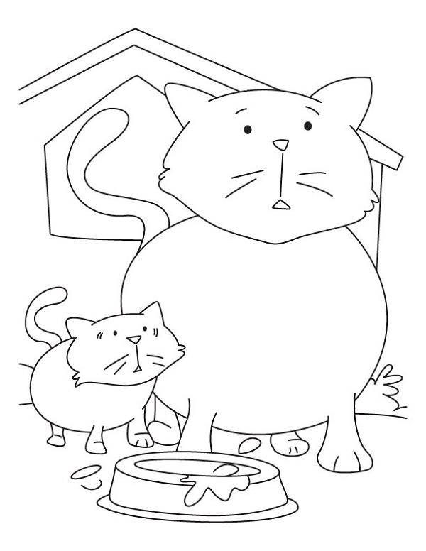 Название: Раскраска Рисунок кошек за едой. Категория: домашние животные. Теги: кошка, кот.