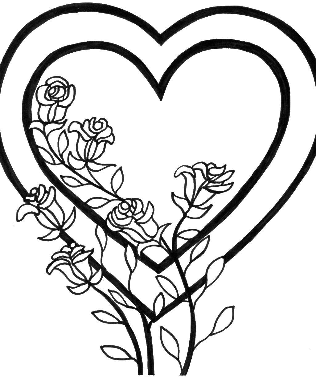 Название: Раскраска Сердце обвитое розами. Категория: Цветы. Теги: Цветы, сердце.