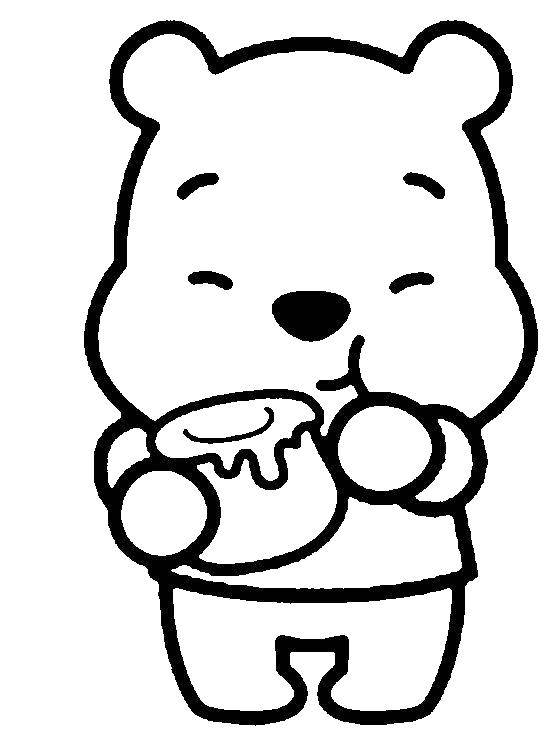Coloring Winnie the Pooh with jar of honey. Category Disney coloring pages. Tags:  Winnie the Pooh, Piglet.