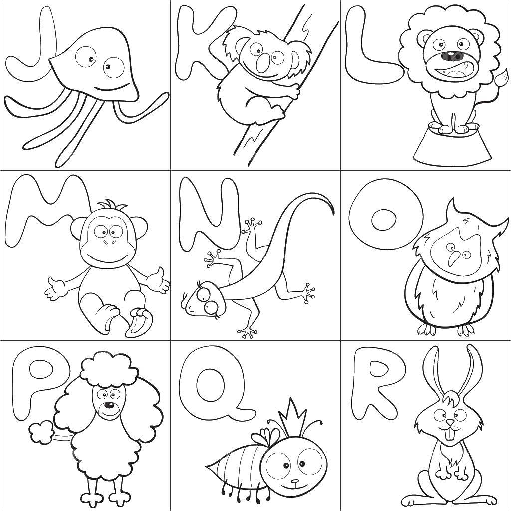 Coloring Animals and letters. Category English alphabet. Tags:  English alphabet, letters, animals.