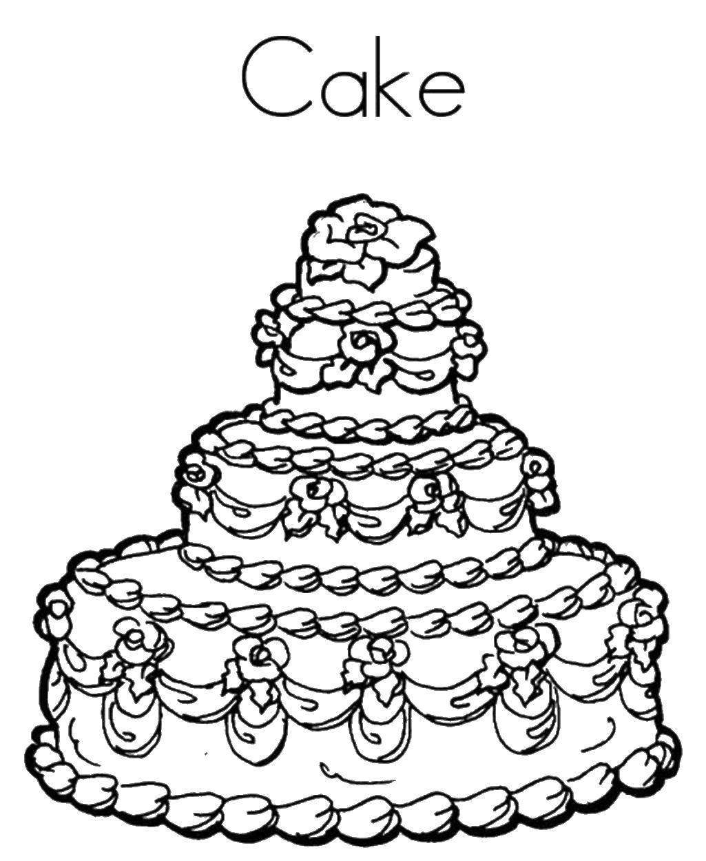 Название: Раскраска Большой торт с кремом. Категория: торты. Теги: торт, цветы, крем.