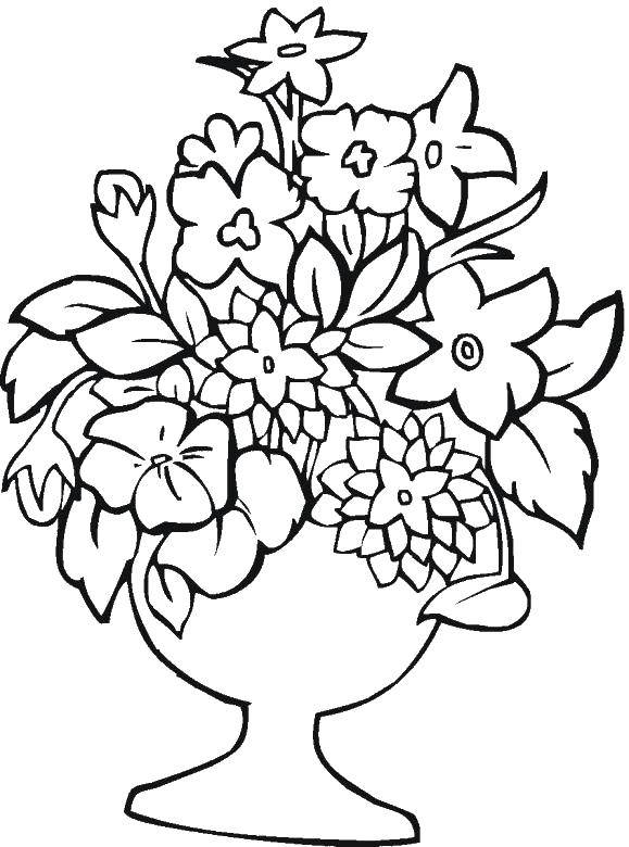 Название: Раскраска Букет полевых цветов в вазе. Категория: Цветы. Теги: Цветы, букет, ваза.