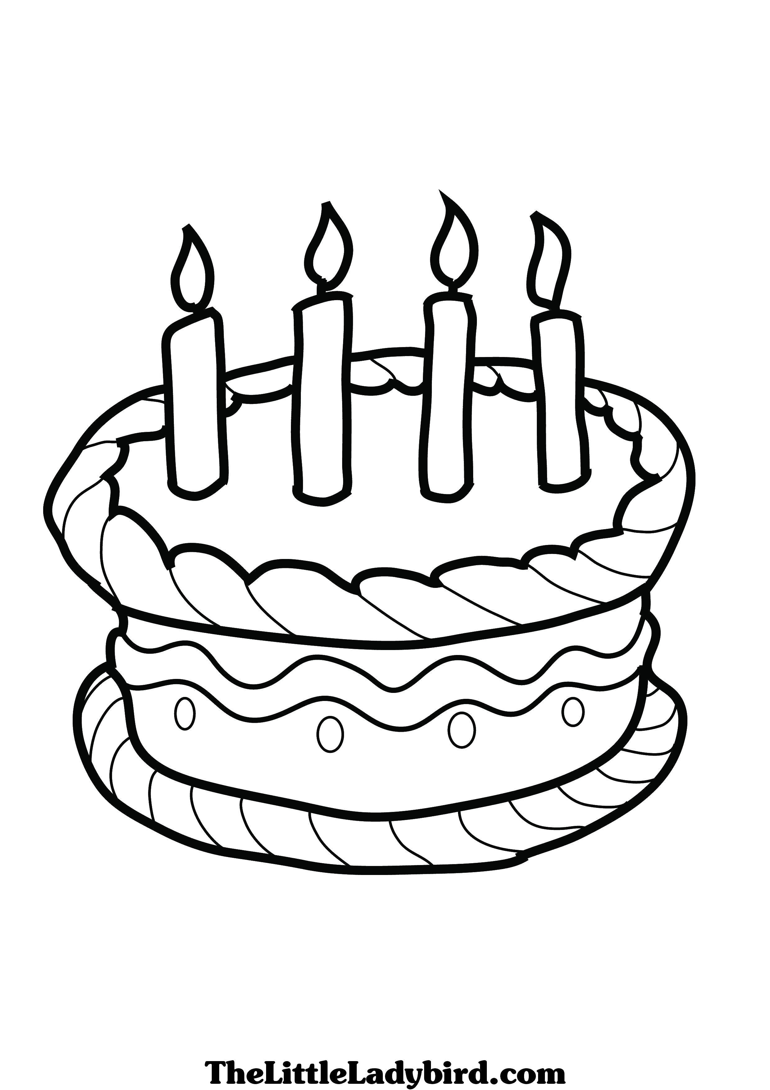 Название: Раскраска Четыре свечки и торт. Категория: торты. Теги: торт, свечи, тарелка.