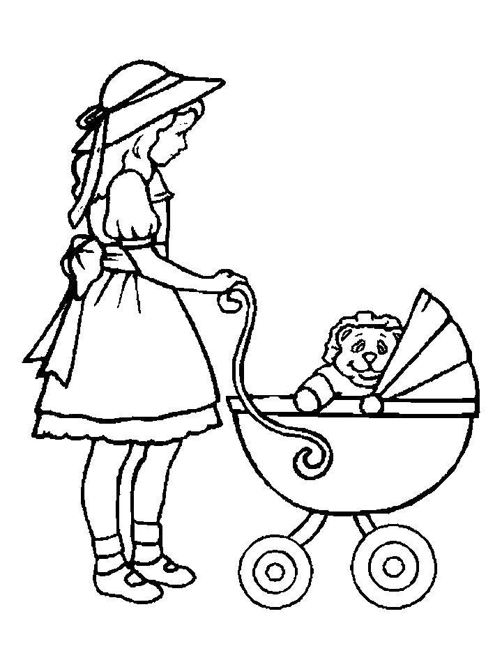 Coloring Girl with a stroller. Category Girl. Tags:  girl, stroller.