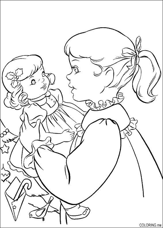 Coloring Girl with doll. Category Girl. Tags:  girl, doll, children.