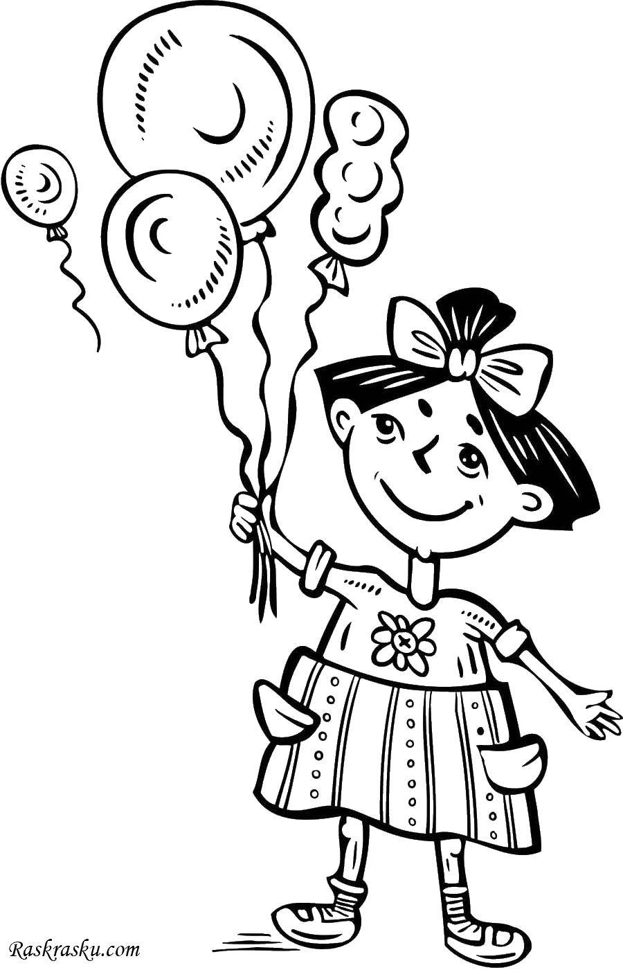 Название: Раскраска Девочка с шарами. Категория: Девочка. Теги: девочка, шары, дети.