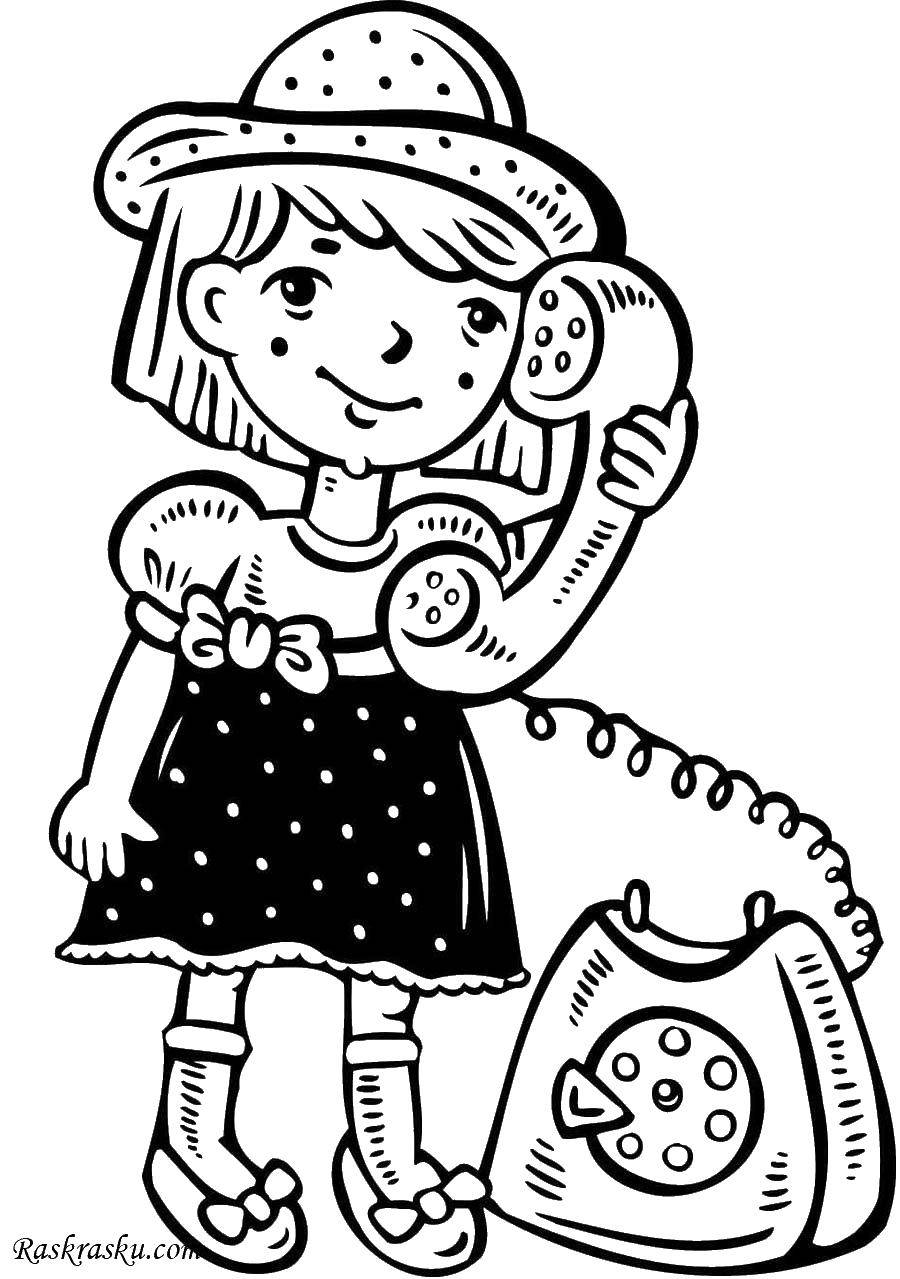 Coloring Girl with teleonomy. Category Girl. Tags:  girl , phone, children.