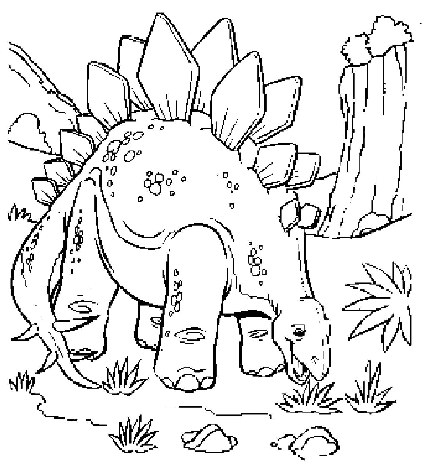 Название: Раскраска Динозавр ест траву. Категория: парк юрского периода. Теги: динозавр, трава, камни.