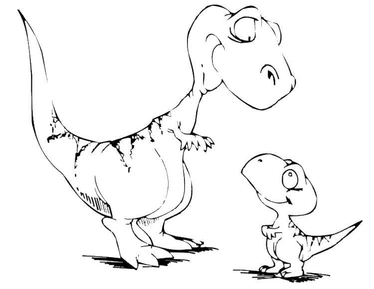 Название: Раскраска Динозаврик и динозавр. Категория: парк юрского периода. Теги: динозавр, динозаврики.