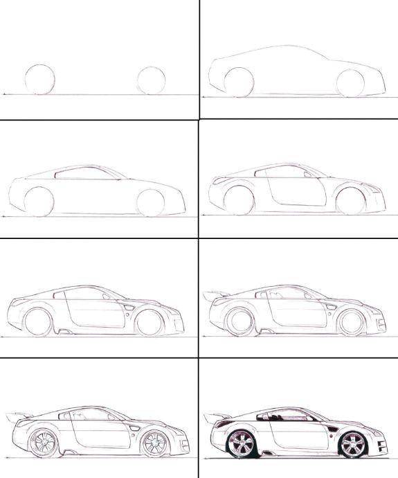 Название: Раскраска Как нарисовать машину. Категория: как нарисовать поэтапно карандашом. Теги: как нарисовать, машины, тачки.