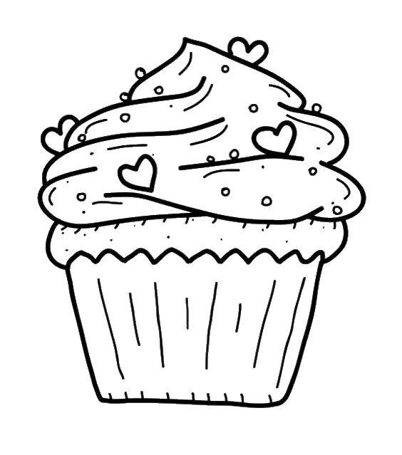 Название: Раскраска Кекс с сердечками. Категория: торты. Теги: кекс, сердечки, крем.