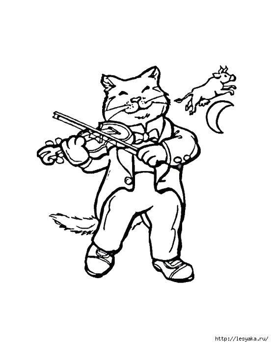 Название: Раскраска Кошка и скрипка. Категория: котики. Теги: кошка, скрипка, бык.