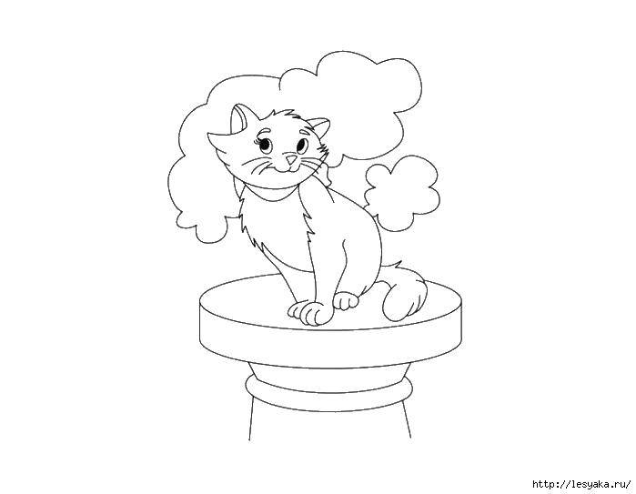 Название: Раскраска Кошка на столбе. Категория: котики. Теги: кошка, столб, облако.