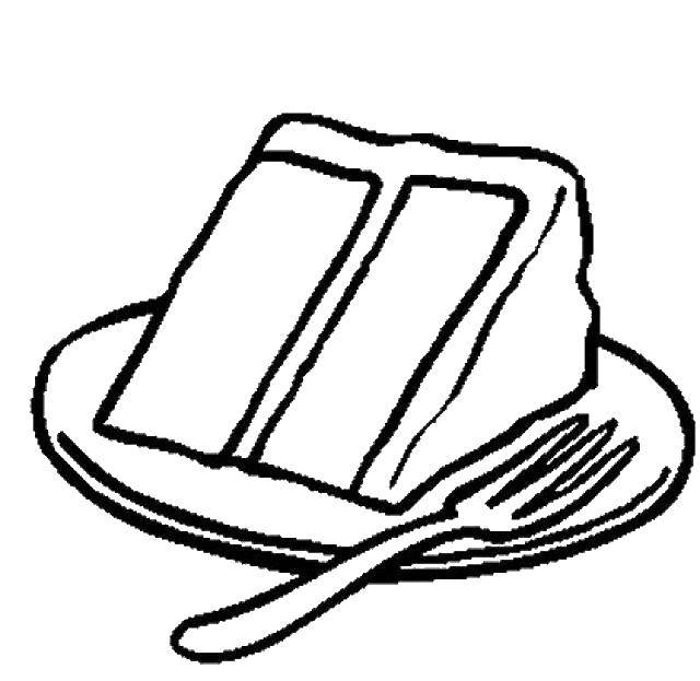 Coloring A piece of cake on the plate. Category cakes. Tags:  cake, piece, fork, plate.