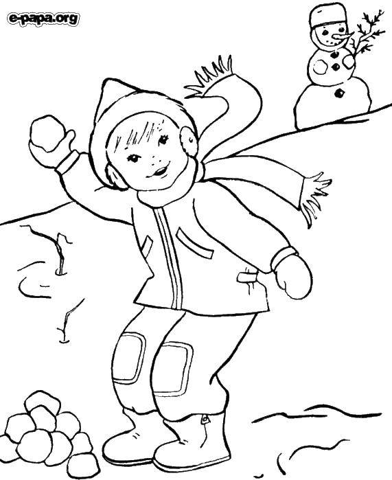 Coloring The boy and the snow. Category winter. Tags:  boy, snowflake, snowman.