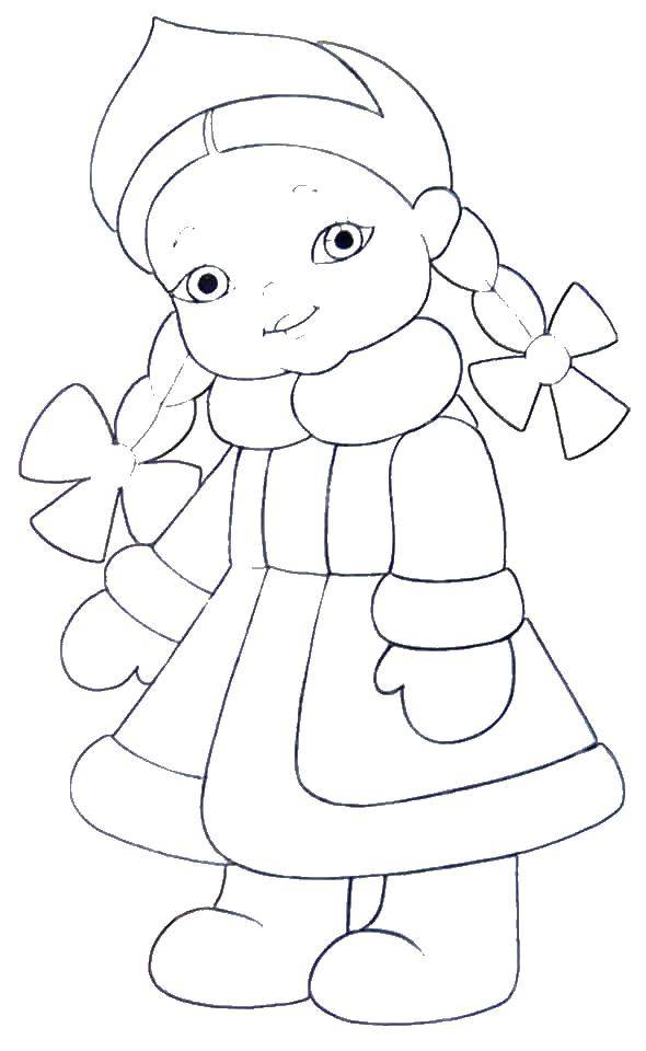 Coloring Little snow maiden. Category the tale of Snegurochka. Tags:  maiden, boots, pigtails.