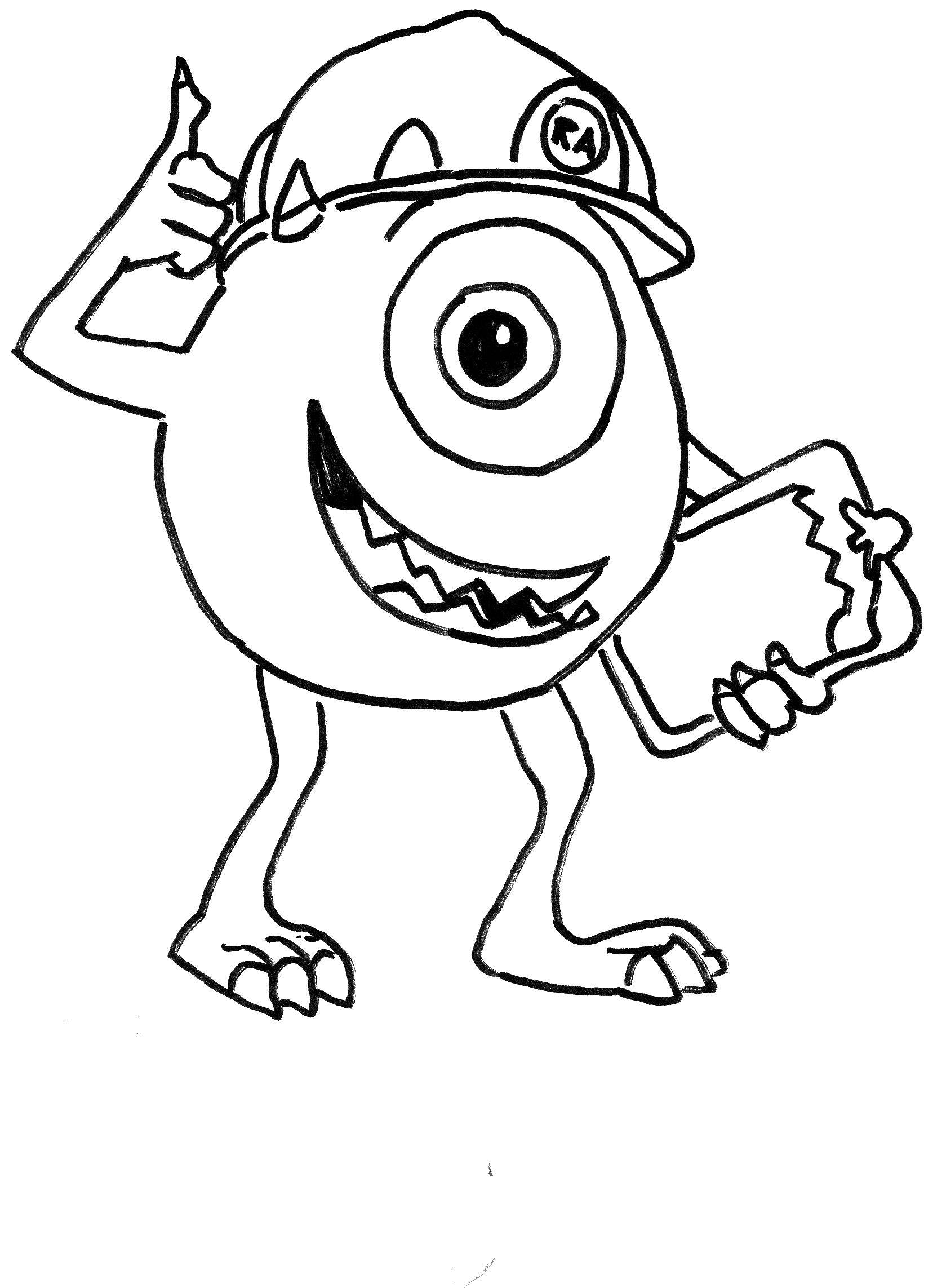 Coloring Mike wazowski and helmet. Category coloring. Tags:  Mike, helmet, monster, folder.