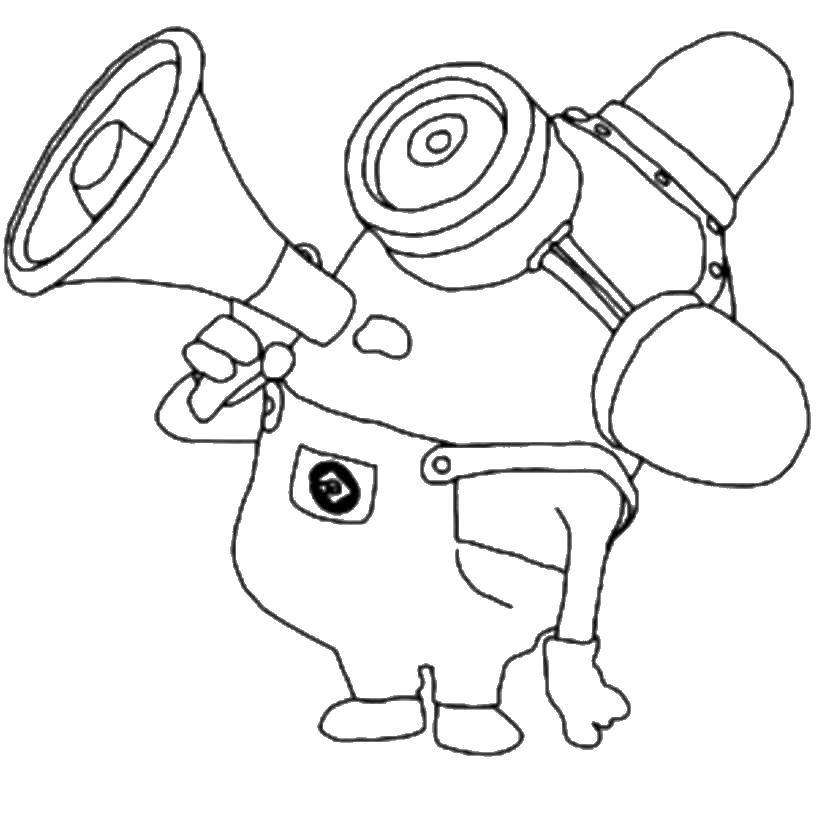 Coloring Minion with megaphone. Category the minions. Tags:  mouthpiece, minion, emergency lights.