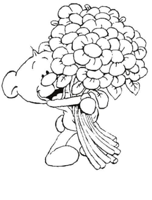 Coloring Bear with flowers. Category the bears with flowers. Tags:  bear , flowers, bouquet.