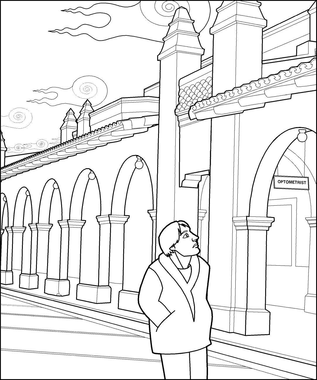 Coloring The man at the building. Category building. Tags:  building, male, town.