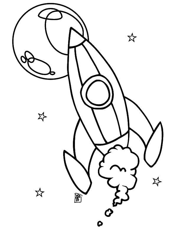 Coloring The rocket and the planet. Category rockets. Tags:  rocket, space, rocket, sky.