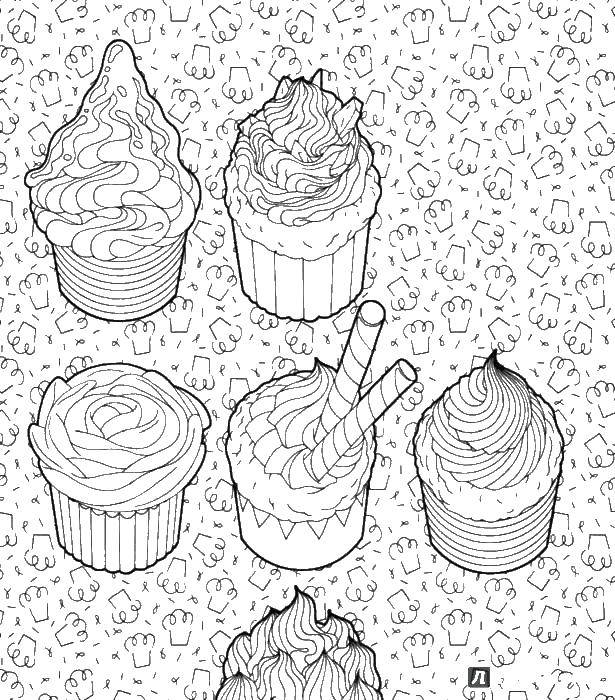 Название: Раскраска Разные кексы. Категория: сладости. Теги: сладости, пирожное, кексы.