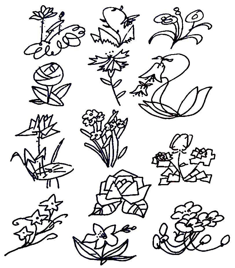 Название: Раскраска Разные цветочки. Категория: растения. Теги: растения, цветы, цветочки.