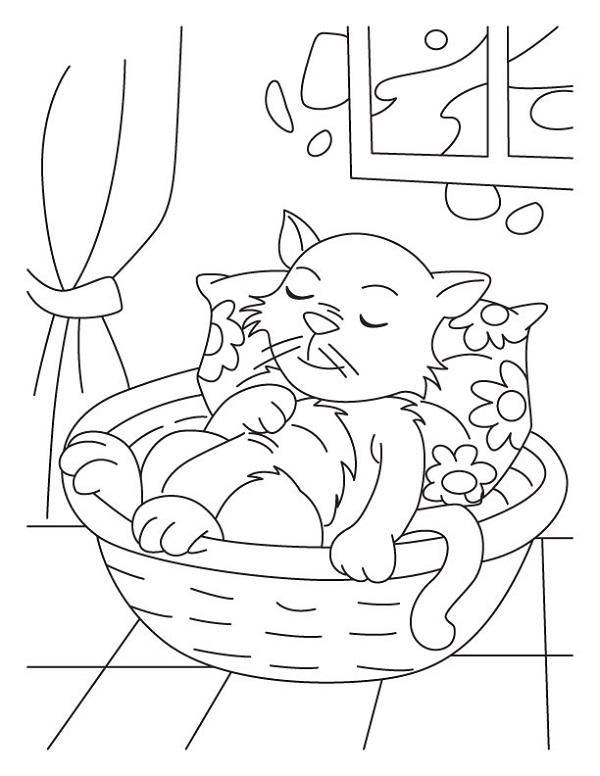 Название: Раскраска Рисунок кошка спит. Категория: домашние животные. Теги: кошка, кот.